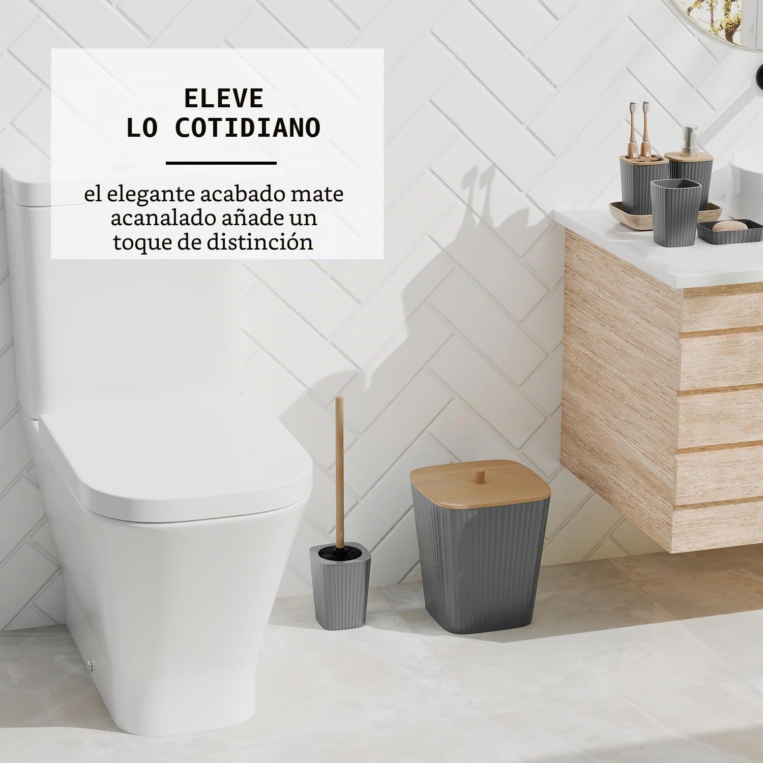 Clara Clark Juego de Accesorios de baño, Juego de baño Gris, Juego de Accesorios de baño de 20 Piezas, Juego de Cortina de Ducha, Cepillo de Inodoro, Bote de Basura y dispensador de jabón