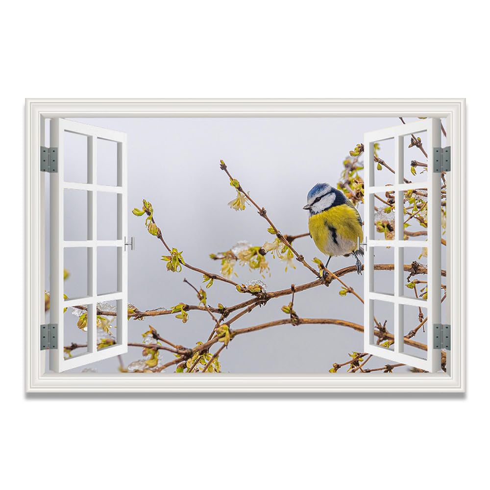 Cuadro lienzo efecto ventana de montañas nevadas 20x30cm para decoración moderna 8