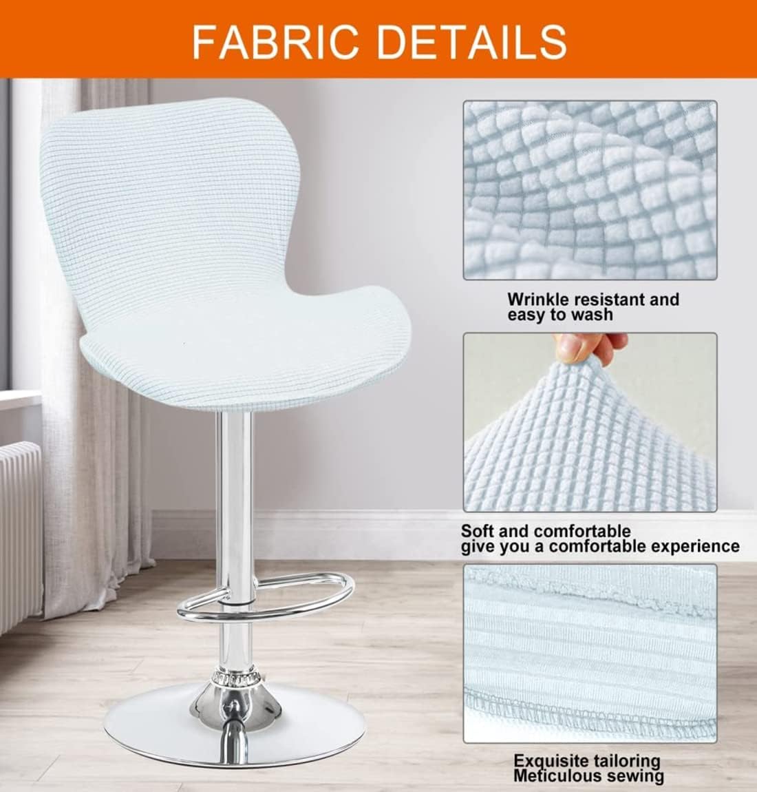 Stretch Bar Stool Covers Set of 4/6 Low Back Curved bar Stool Chair Slipcovers Modern Swivel High Bar/Counter Chair Cover, for Kitchen Short Dining Chair,Milky,4PCS