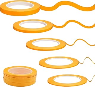 5 Rouleaux Ruban de Masquage - 3/5/10/12 mm x 50 m Tapes - Ruban Vinyle pour Masquage de Précision, Orange Adhesif de Masquage Peinture Imperméable, pour Peinture Voiture Bricolage Artisanat