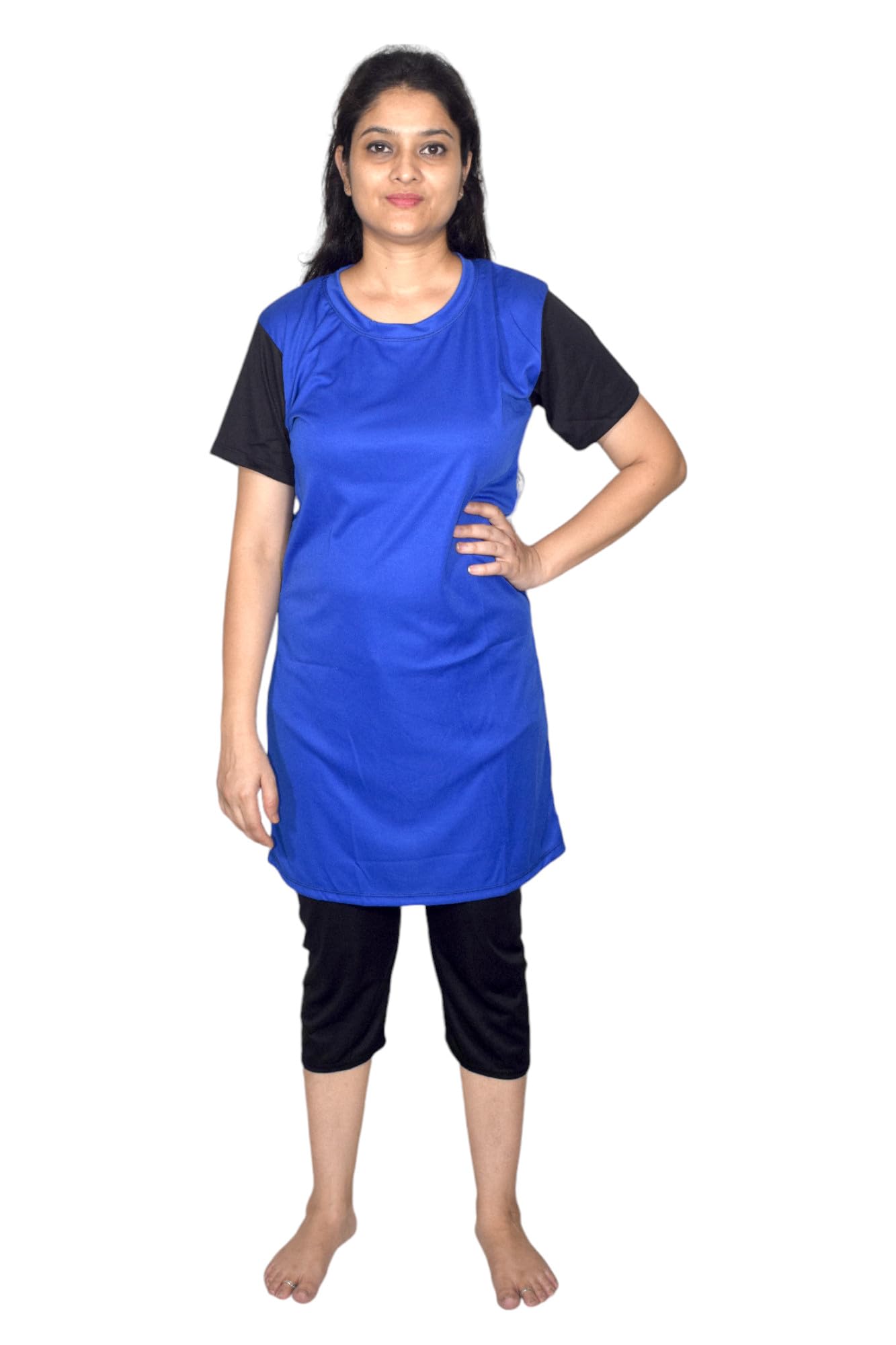 Spandex Regular Fit Half Sleeves Long T-Shirt and Capri Set for Women | Breathable, Quick Drying Ideal for Swimming, Waterpark, Sports, Gym