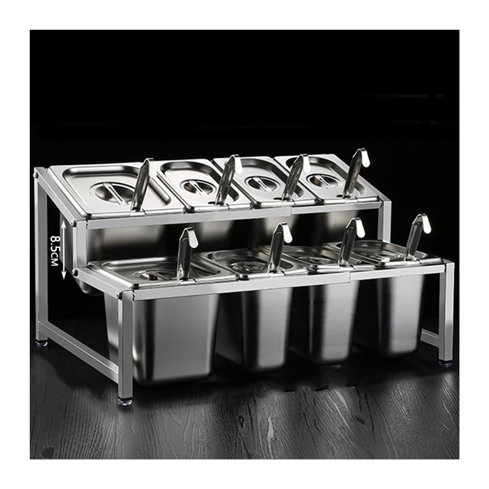 WDSOPK Expandable Spice Rack Organizer Shelf, Stainless Steel Inclined Commercial Condiment Racks For Kitchen Bar Restaurants, Seasoning Sauce Salad Jam Ingredients Container (53x35x27.5cm)