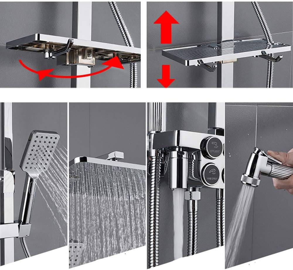 Shower System Set with Hand Sprayer and Tub Spout, 4 Functions Chrome Rainfall Shower Head Bathroom Shower Faucet Fixture Wall Mount