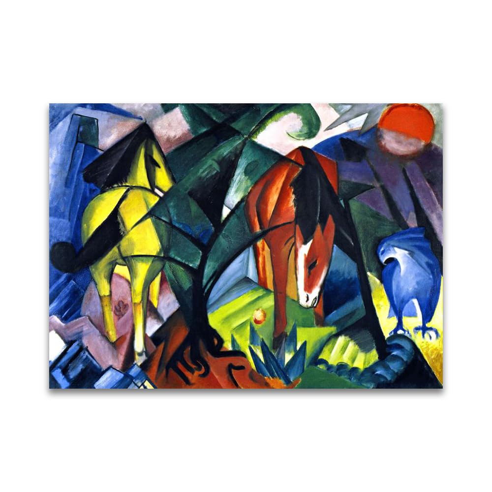 LZ6J8C9 Franz Marc《Horses and Eagle》Famous Canvas Painting Reproductions.(30x42cm(11.8x16.5in)/Frameless)
