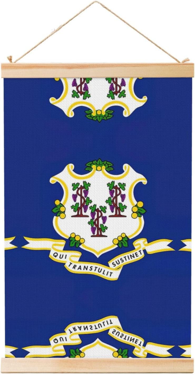 Connecticut State Flag Print Poster Hanger,Hanging Poster, Poster Frame,Wood Poster Hanger, For Wall Hanging