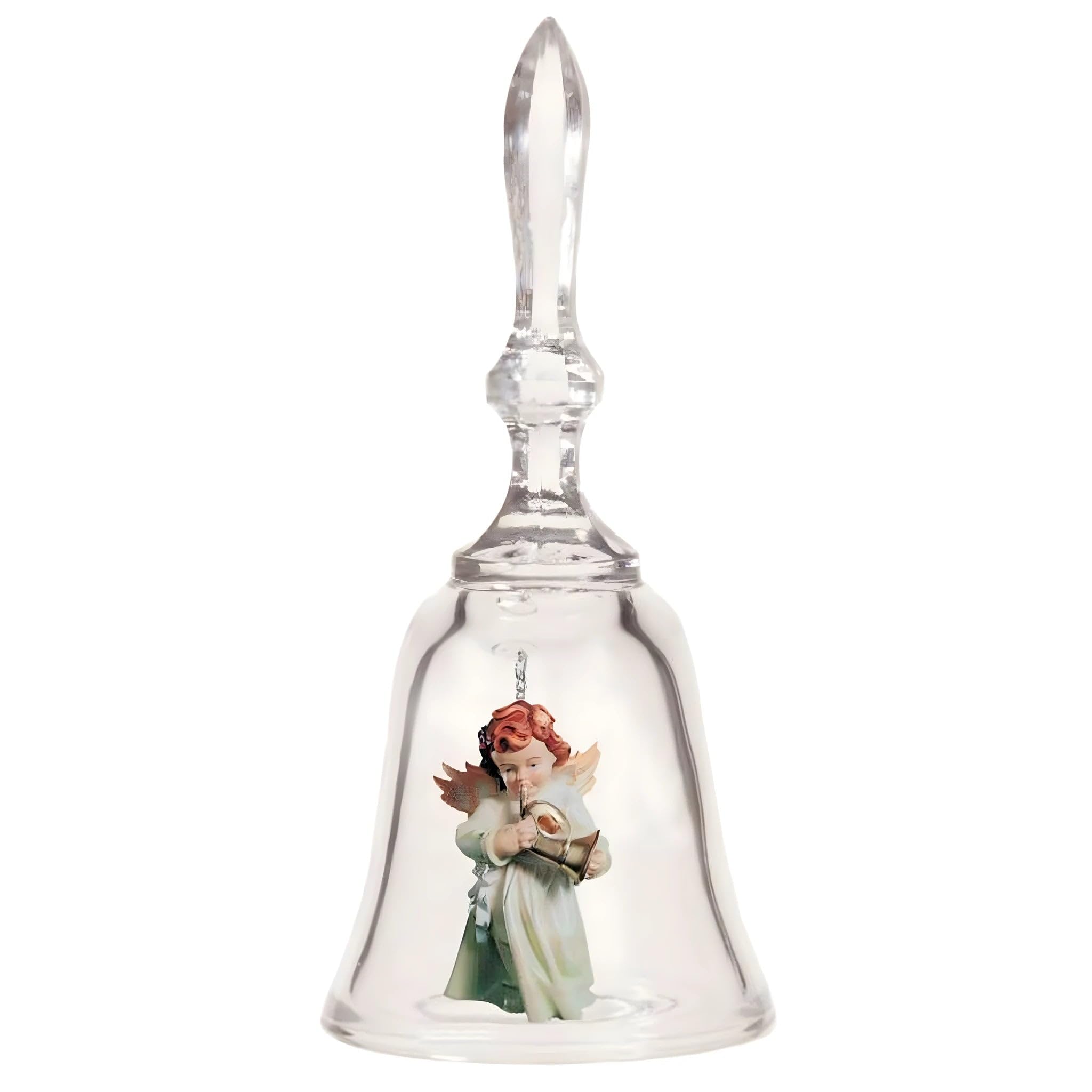 Dolfi | Crystal Bell with Angel and Trumpet 20 cm | Hand-Coloured Wood in Val Gardena | Nativity Figure