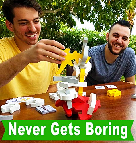 Quaggle Stacking Balance Game - Wood Blocks - Premium Suspend Game - 2 to 12 Players for Kids, Adults, Family - Develop Hand-Eye Coordination - STEM Toy - Exciting Board Game, Party Game - Great Gift