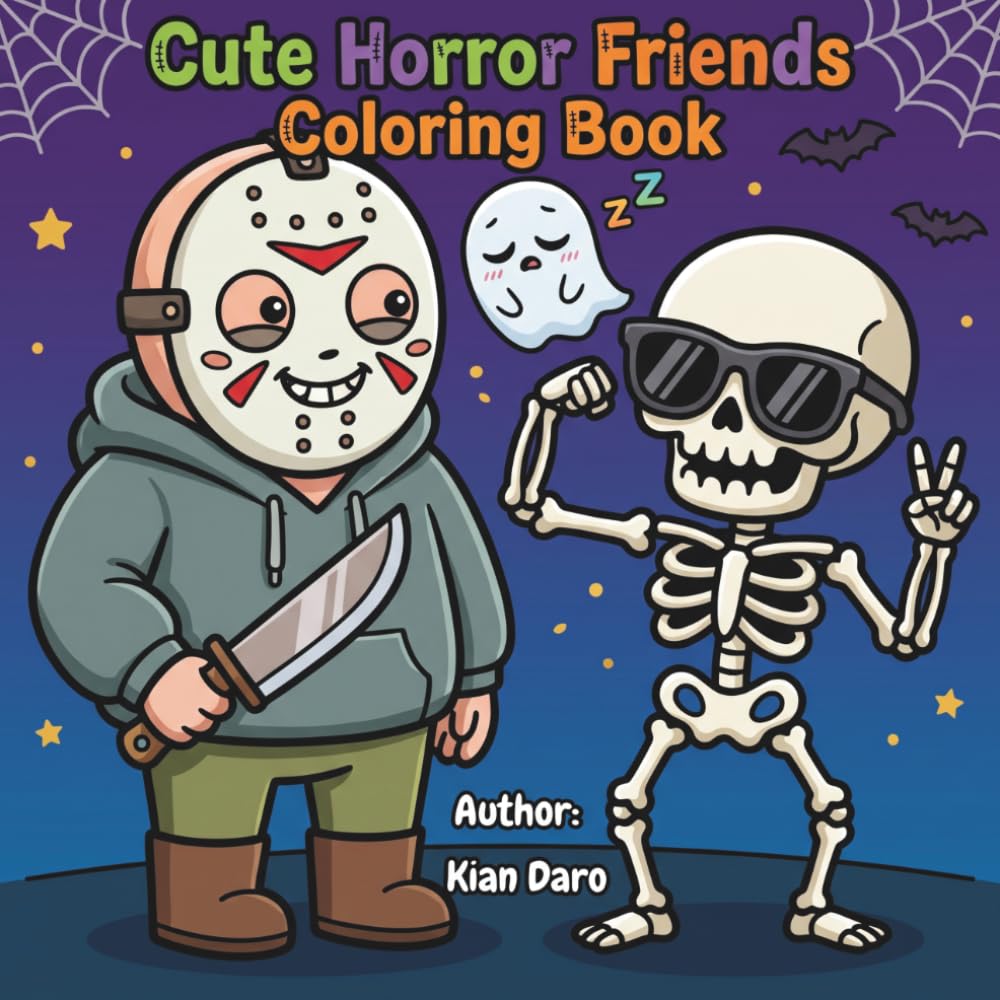 Cute Horror Friends Coloring Book: 50 Cute and Creepy Coloring Pages for Kids & Adults | Silly Horror Friends, Funny Slashers, Ghosts and Skeletons