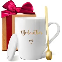 Godmother Coffee Mug Gifts for godmother, New Godmothers 13oz coffee mug with Lid & Spoon, godmothers Birthday Thanksgiving Mothers Day Christmas Mugs Gift from Godchild