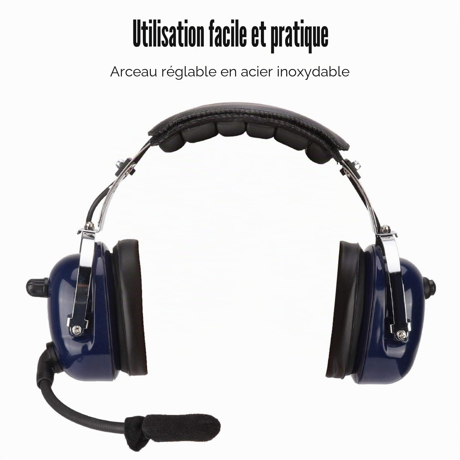Casque d'aviation Universel, Double Prise 3,5 mm réduction du Bruit Casque réglable en Acier Inoxydable Bandeau Pilote, pour Pilote d'aviation, Noir