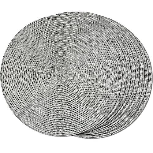 La Mejor Recopilación de Manteles Individuales Walmart - los preferidos. 49 FunWheat - Juego de 8 manteles individuales redondos trenzados para mesa de comedor, tejidos, lavables, antideslizantes, 15 pulgadas (gris, 8 unidades)