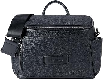 baba bing Cross Body Tumble Leather Changing Bag - Leather Black - Vegan Baby Changing Bags | Convertible Design Baby Nappy Bag | Nappy Changing Bags - Crossbody/Hand-Held Diaper Bag
