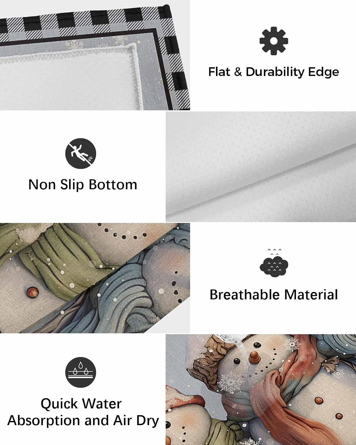 Outdoor Rug, Christmas Snowman Snowflake Scarf Winter Blue and Black Plaid Absorbant Non-Slip Area Rugs Mat Carpet for Patio Balcony Porch Backyard Deck Rv Camping 6x9 ft