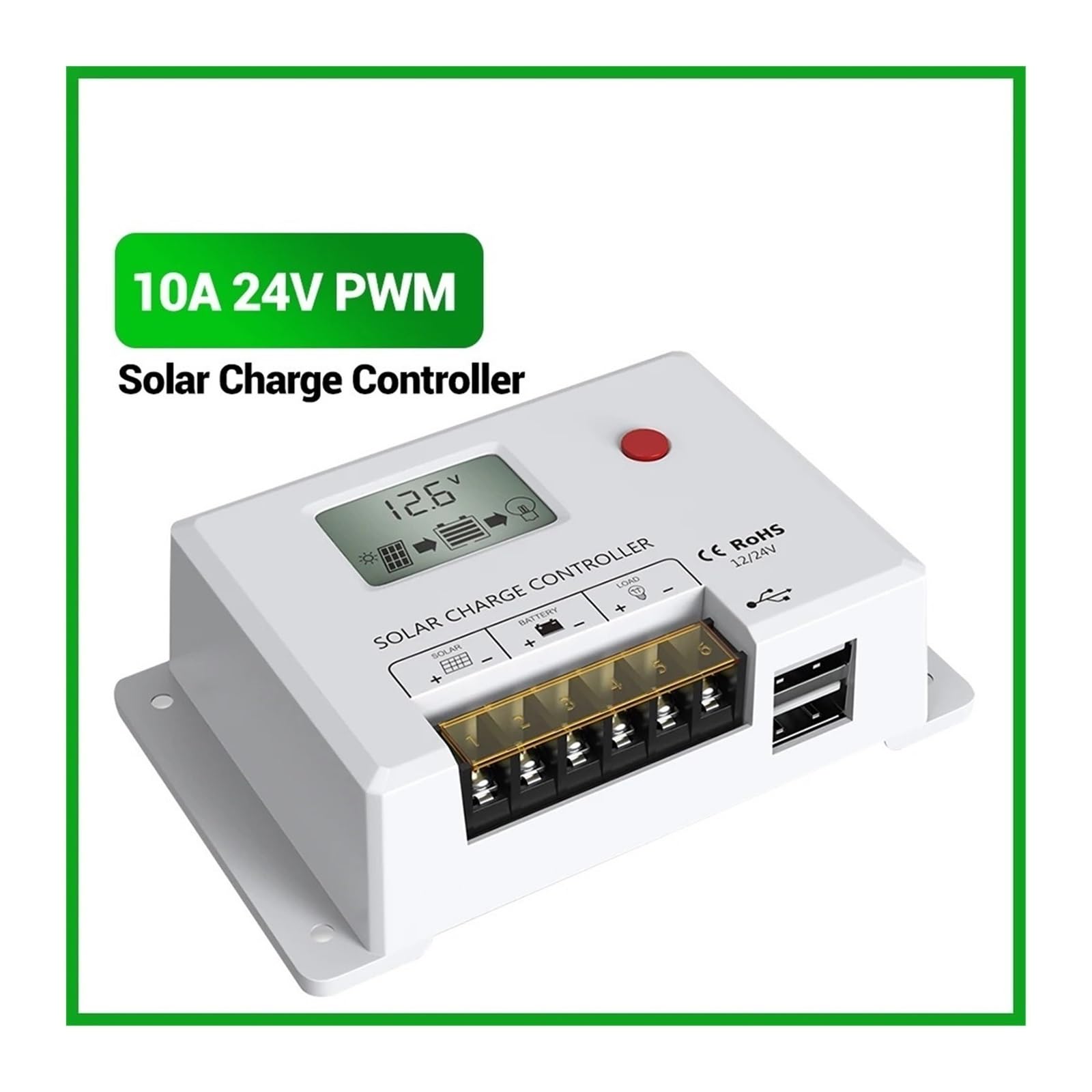 controlador de carga solar, 10A 24V Controlador de carga solar PWM inteligente