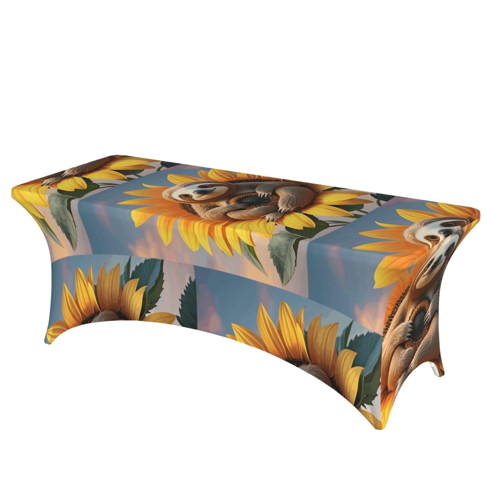 LMNGH Sloth Sitting on Sunflower Decorative Tablecloth Protector for Wedding, Banquet & Parties6FT Spandex Rectangle Tablecloths, Stretch Washable Table Cloth Wrinkle Free Patio Table Cover