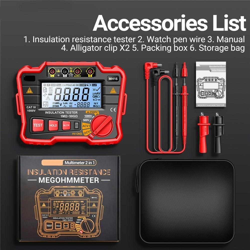 2500V Megaohmmeter Digital Isolamento Resistenza Tester per Interruttori Apparecchi - Tensione AC DC con Copertura di Sicurezza