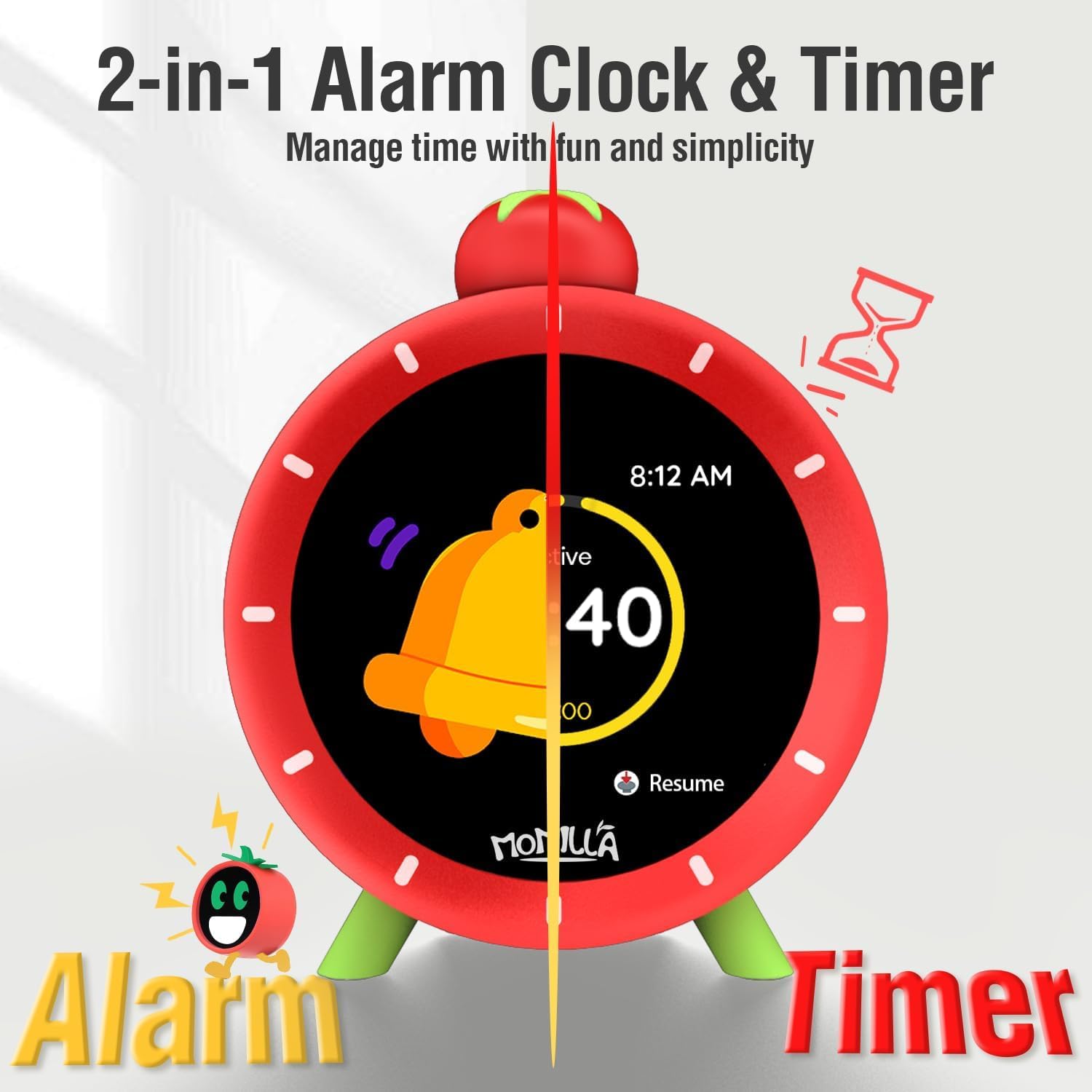 MOMILLA Kids Alarm Clock for Bedrooms, Visual Timer with 2.8" LCD Display 4 Alarms, Digital Clock with White Noice Sound Machine for Heavy Sleepers Kids, Christmas Birthday Gifts for Girls Boys