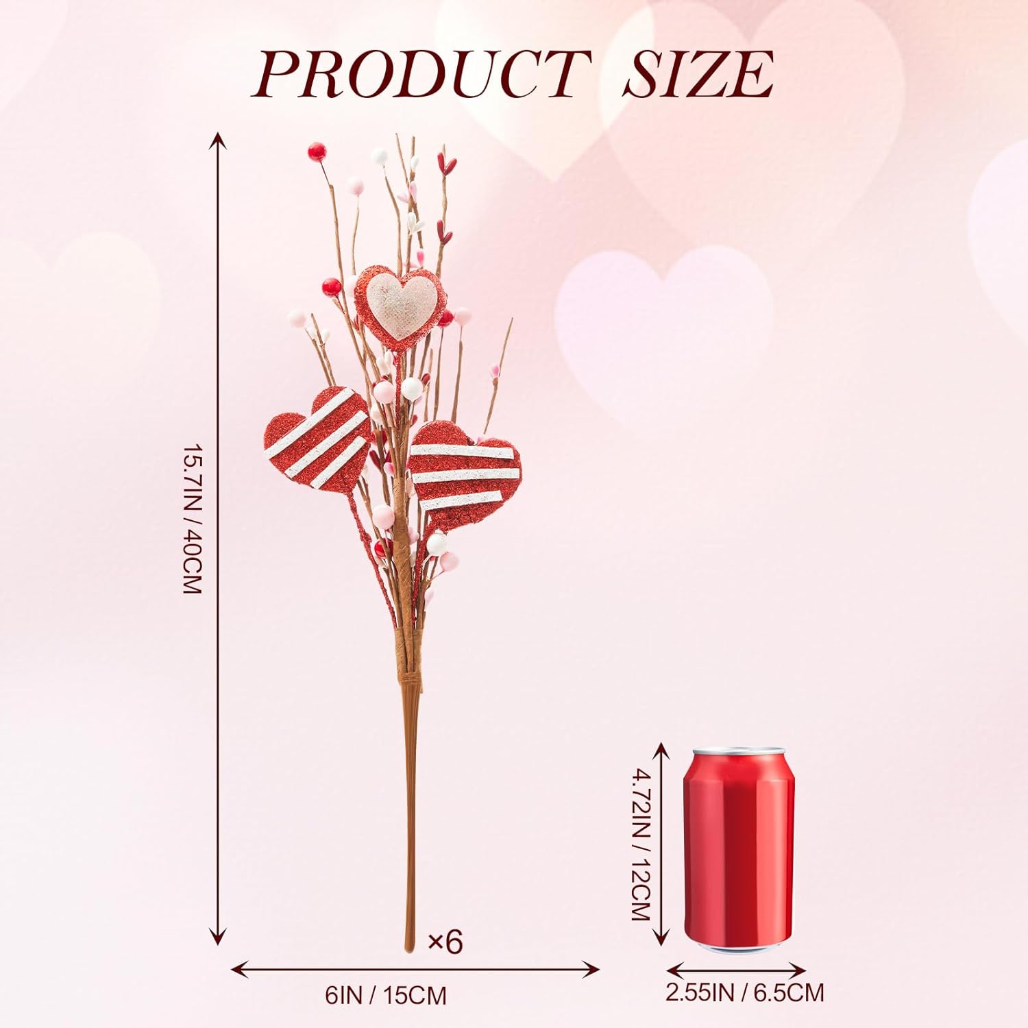 DN DECONATION 6Pcs Valentine's Picks, Valentine Floral Picks Heart Stems with with Red Pink White Berries, Valentines Day Artificial Flowers Arrangement for Valentines Wedding Centerpiece Home Decor