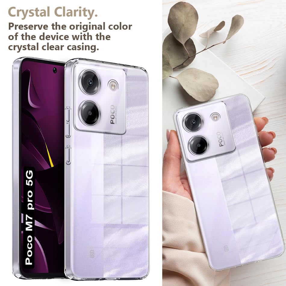 Image of Fashionury Crystal Clear Case for Poco M7 Pro 5G | Yellowing Resistance | Transparent TPU Silicone | Raised Camera Lips | Slim Transparent Cover