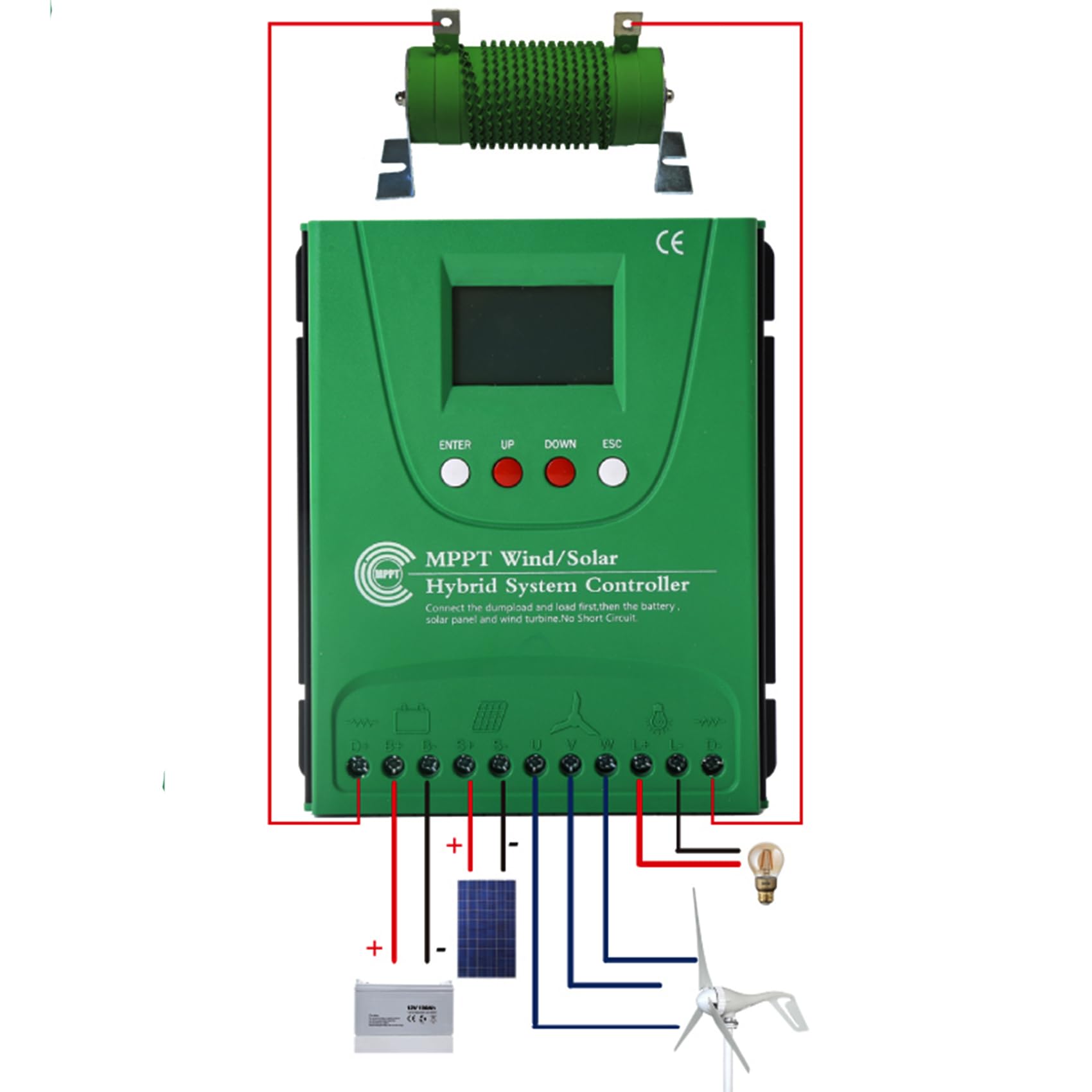 48V 5000W Hybrydowy regulator ładowania wiatrowo-słonecznego 12V/24V/48V/220V MPPT z funkcją Boost, wyświetlacz LCD i darmowe obciążenie buforowe, dokładny