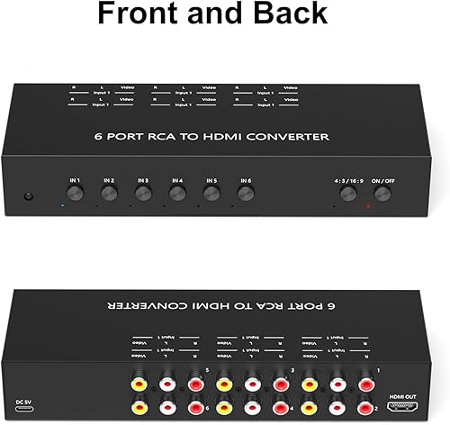 Miniatura 2 de Convertidor AV a HDMI de 6 puertos RCACompuestoCVBS Adaptador Soporte 16943 Switch para WiiN64PS1PS2PS3VHSVCRDVD, etc (6 puertos RCA en 1 HDMI