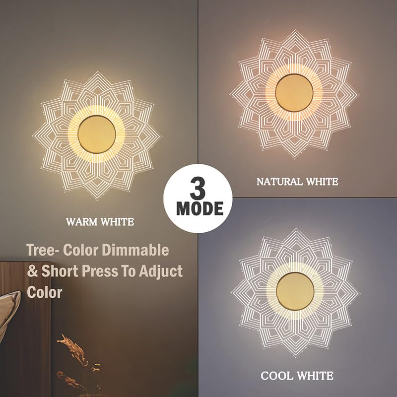 Image of Spiral Pattern 3-in-1 LED Wall Light Decorative Lamp with Golden Center Artistic Accent Lighting for Living Room Bedroom Hallway & Home Decor (Astra Glow Wall Lights, Pack of 1)