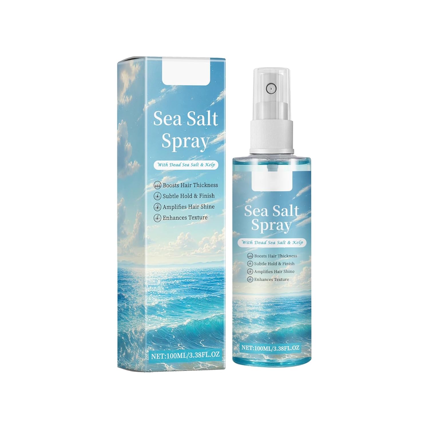100ml Sea Salt Spray for Hair - Texturizing Volumizing for Natural Waves Enhanced Curls - Moisturizing Formula with