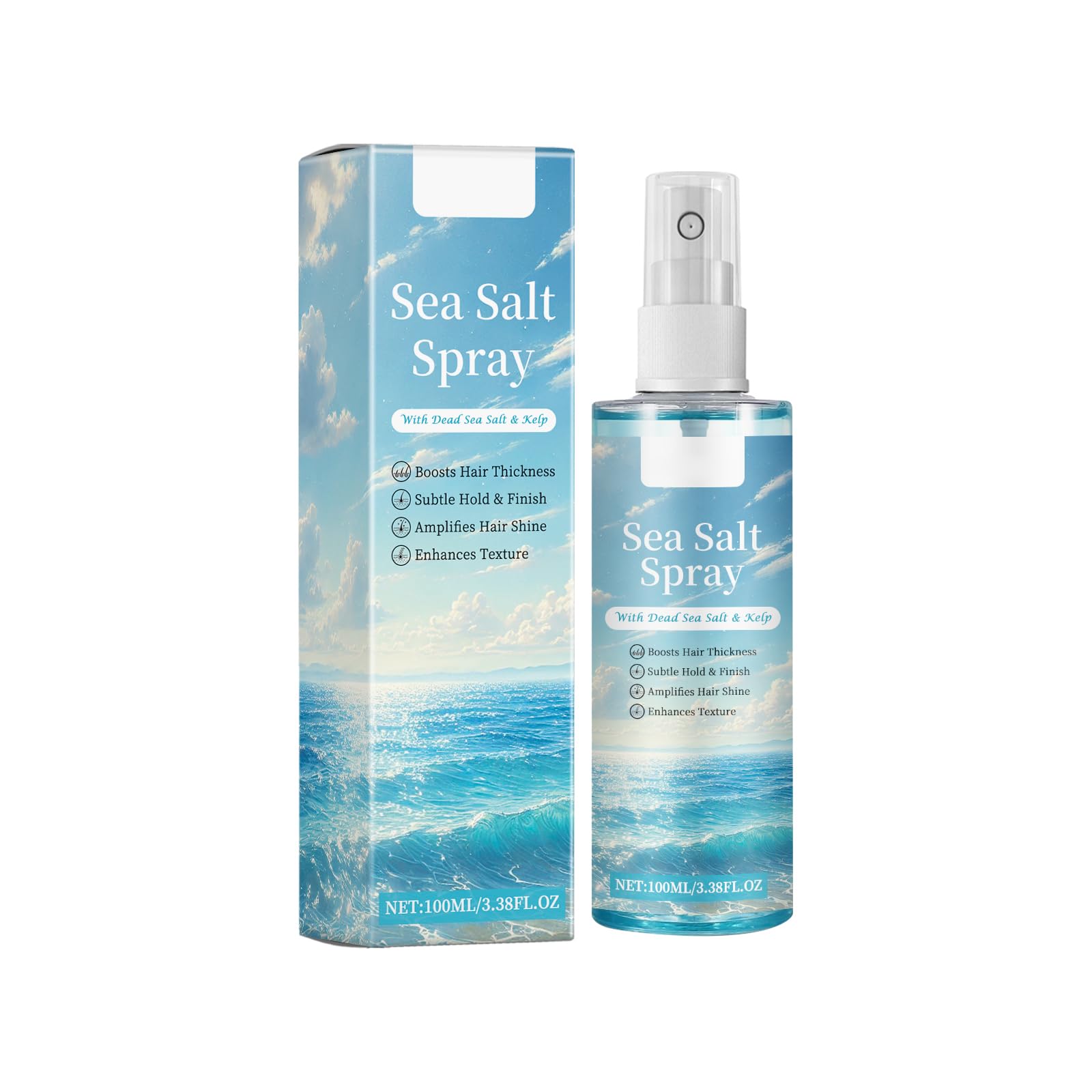 100ml Sea Salt Spray for Hair - Texturizing Volumizing for Natural Waves Enhanced Curls - Moisturizing Formula with