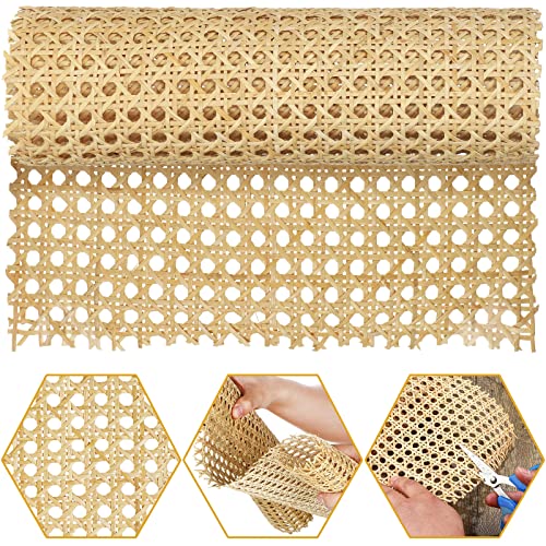 18'' Width Natural Cane Webbing Rattan Roll Caning Material Weave Rattan Fabric Furniture for Caning Projects Pre Woven Open Mesh Cane for Cabinet Bed Chair Repair Material DIY Supplies(5 Feet)