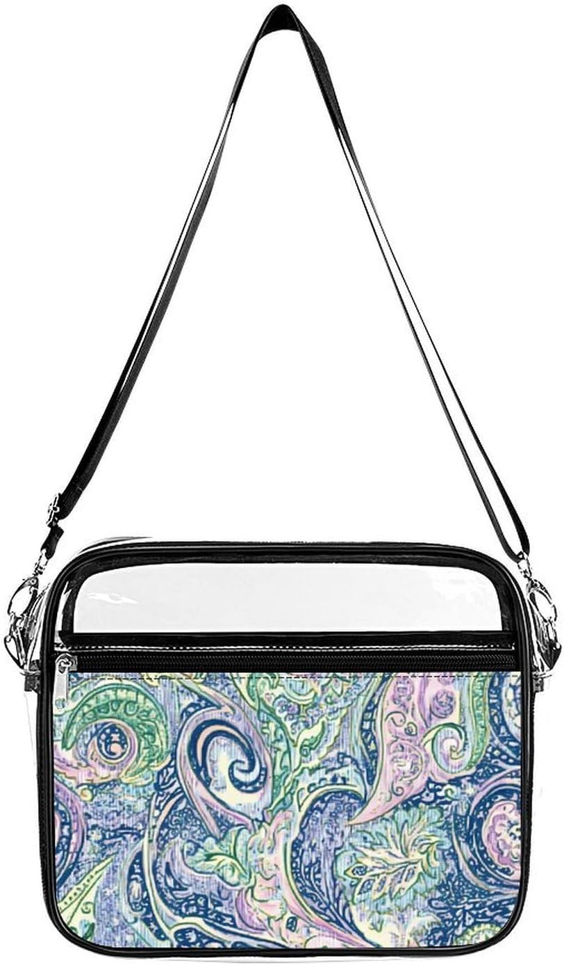 Tradition Paisley Pattern Clear Tote Bag Transparent Stadium Approved | crossbody,10*3.1*8.7",zippered closure,with adjustable strap