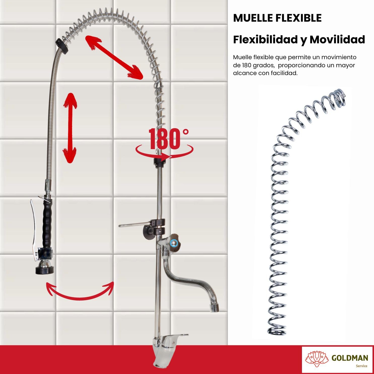 GOLDMAN SERVICE Grifo Industrial Extensible Rociador Ducha de Fregadero de Cocina Hostelería Negra