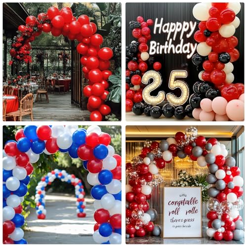 Image of RUBFAC 135pcs Red Balloons Different Sizes 18 12 10 5 Inch for Garland Arch, Latex Christmas Balloon for Birthday Party Wedding Decorations
