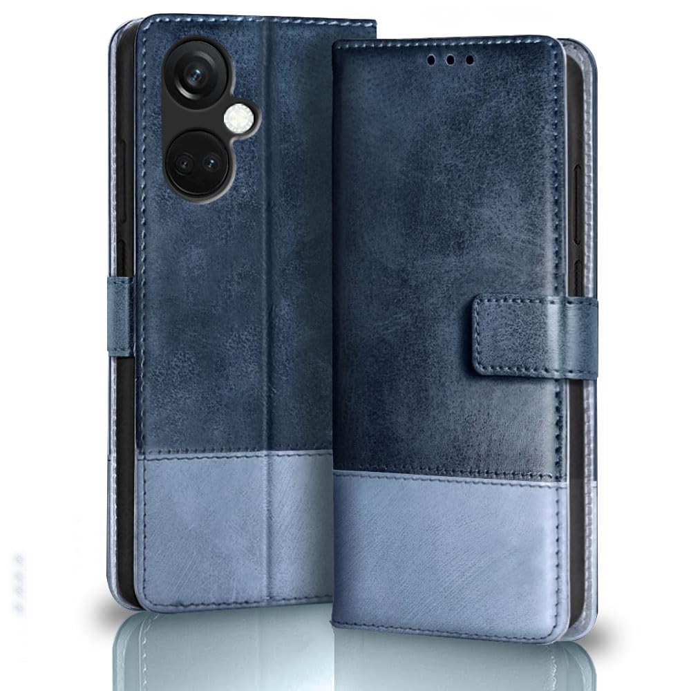 TheGiftKart Flip Back Cover Case for OnePlus Nord CE 3 5G | Dual-Color Leather Finish | Inbuilt Stand & Pockets | Wallet Style Flip Back Case Cover for OnePlus Nord CE3 5G (Blue & Sky)