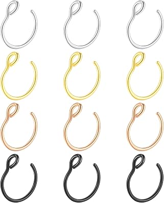 BLZ Fake Nose Rings Fake Septum Fake Nose Ring Fake Nose Hoop Stainless Steel Faux Piercing Nose Rings Fake Septum Rings Fake Lip Ring Fake Helix Earring Non Pierced Jewelry for Women Men