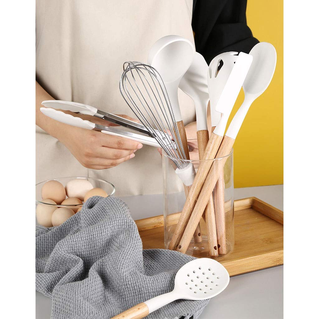 Spachtel für die Küche Pfannenwender Silikon Kochen Küchenutensilien Set 11pcs, Küchenhelfer Set Hitzebeständige Holzgriffe Werkzeug Kochen School of Wok Wok Spatel