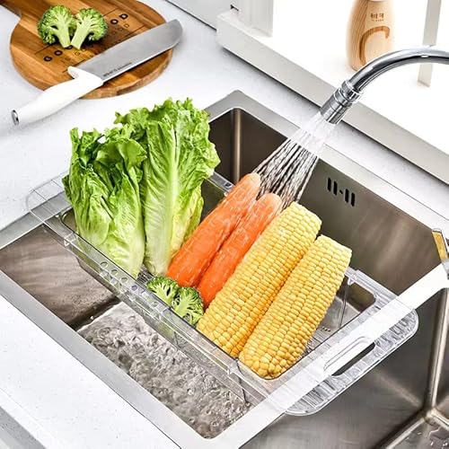 Colander Drain Basket,Vegoran Over The Sink Colander Strainer Basket,Collapsible Colander Fruits And Vegetables Drain Basket Adjustable Strainer Sink Washing Basket (Pure White) #TOP4