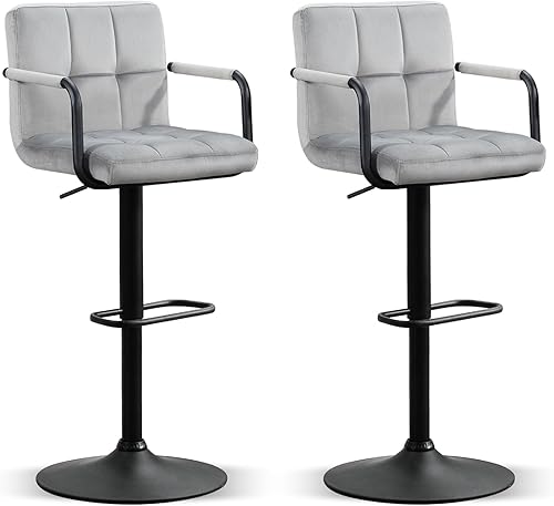 Miniatura 11 de Furniliving Juego de 2 taburetes de bar con respaldo, modernos taburetes de cocina cuadrados de piel sintética con reposabrazos, taburetes de bar