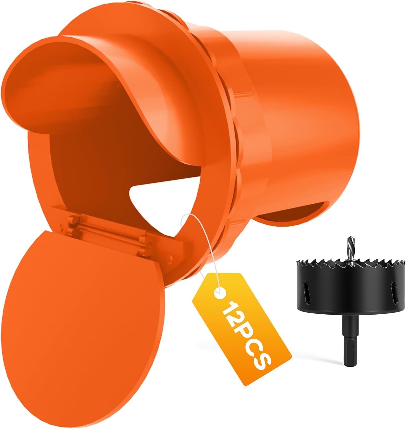 Chicken Feeder Port 12 Pack Poultry No Waste Port Kit with Stopper Lid, 1 Hole Saw, DIY Automatic Reusable Coop Feeder, Rain Proof Gravity Feeding Geese Duck Hens Rooster for Bucket Barrel Bin (Red)