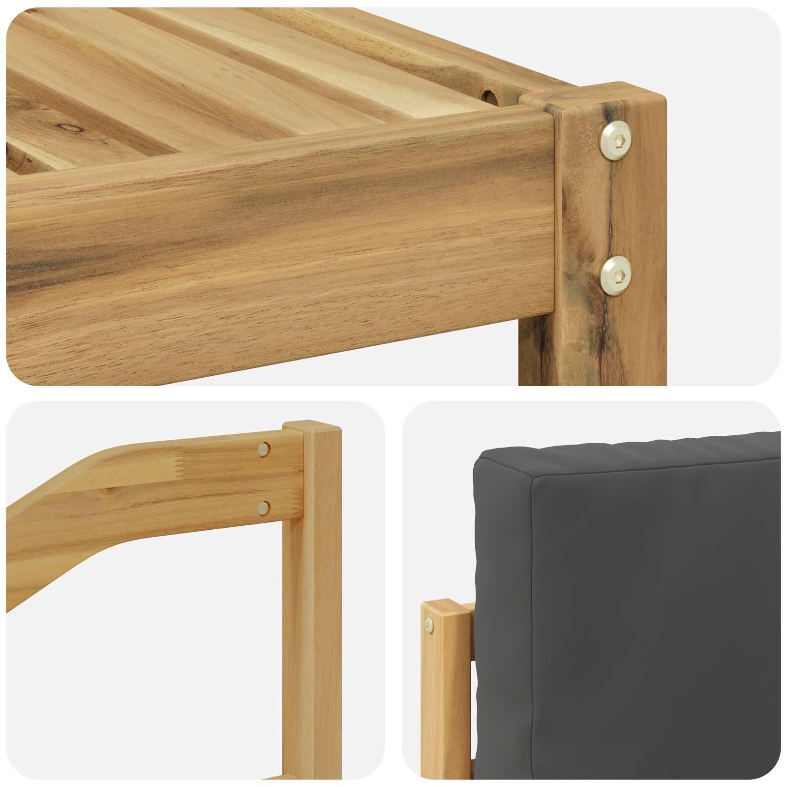 Outdoor-Sofagarnitur 7-teilig Weiß Anthrazit Polyester mit Akazienholz, wetterbeständig, modulare Sitzgruppe für Garten Terrasse mit Tisch, Sofas, Armlehnen und Kissen