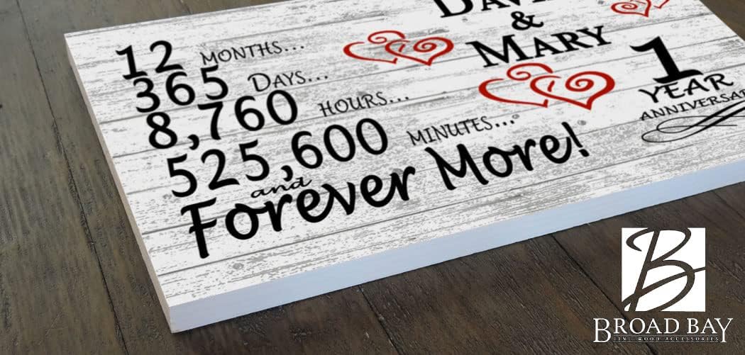 Personalized 1 Year Anniversary Sign Gift 1st Wedding Anniversary Present For Couple Days Minutes Years - Solid Wood - 16.5in x 10.5in x .75in (01 Year)