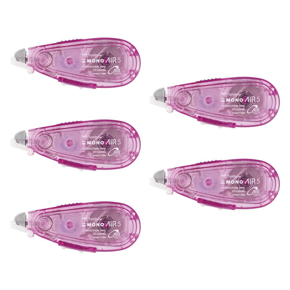 Tombow Mono Air CT-CAX5C80-5P - Cinta correctora, tipo recarga, 0.2 pulgadas (5 mm) de ancho, rosa, juego de 5
