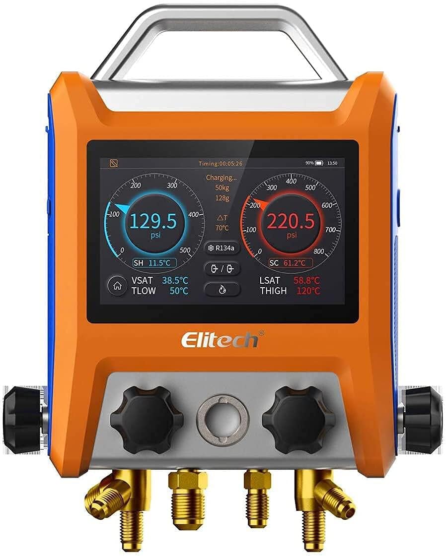 Buy 1 get 1 Elitech EMG-40V Intelligent HVAC Digital Manifold Gauge Four Port with Vaccum Sensor Thermometer Clamps Hoses New Arrivals Elitech EMG-40V Intelligent HVAC Digital Manifold Gauge Four Port with Vaccum Sensor Thermometer Clamps Hoses
