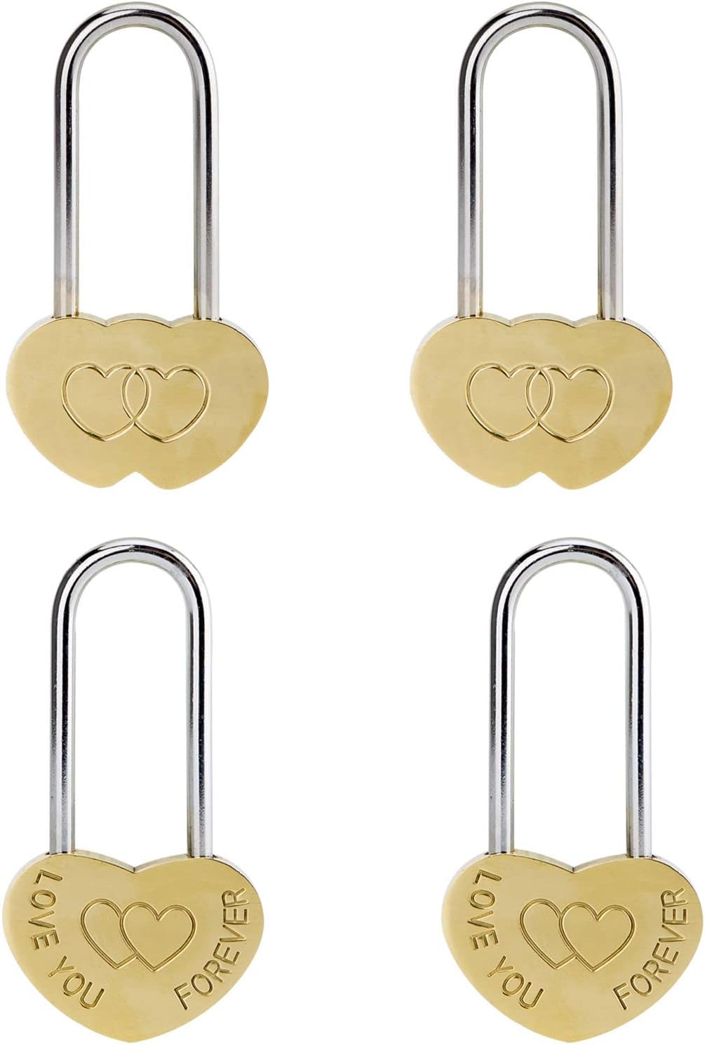 4 Pcs Love Lock,VerRich 3.5" Romantic Padlock Heart Shaped Lock Love You Forever for Lovers Wedding, Bridge,Paris,Anniversary(NO Key)