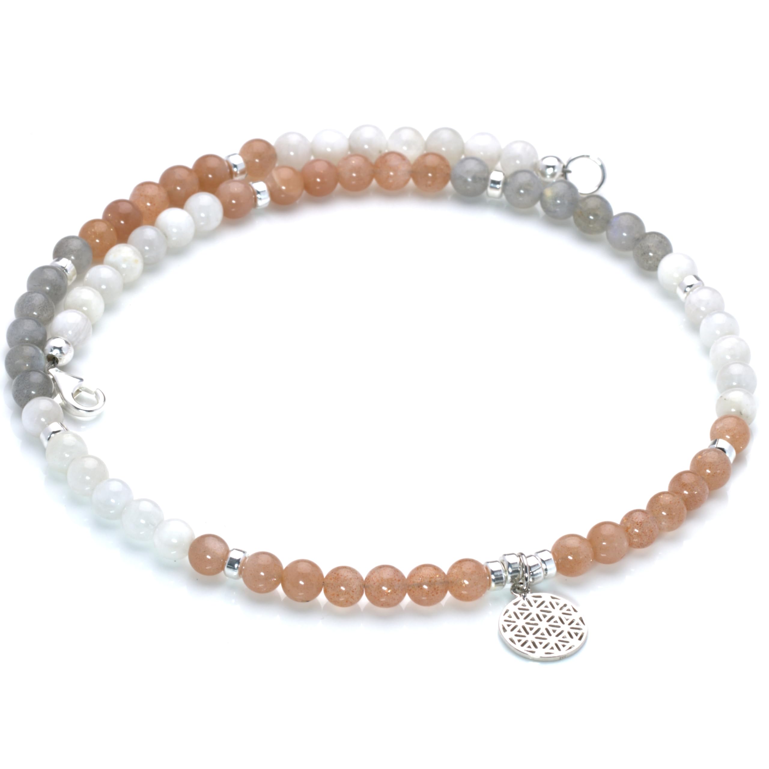 KARYSMA Echte Edelstein-Kette mit Anhänger Lebensblume, 925er Silber, Gold oder Roségold plattiert