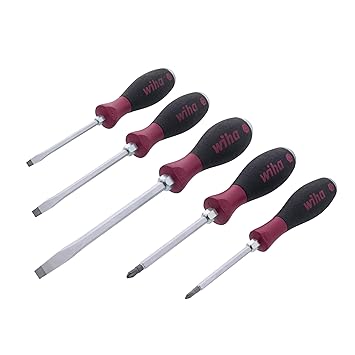 5 Piece Set Includes 7/32, 1/4 and 5/16 slotted and #1 and #2 Phillips, Non-Slip Microfinish Screwdriver, Wiha Tools (1 Each)