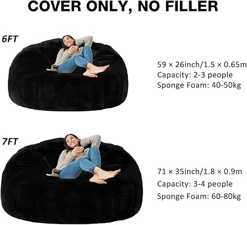 Miniatura 3 de Taotique Funda gigante para silla de puf (solo funda, sin relleno), funda de sofá cama de piel sintética suave, lavable, para adultos y niños con