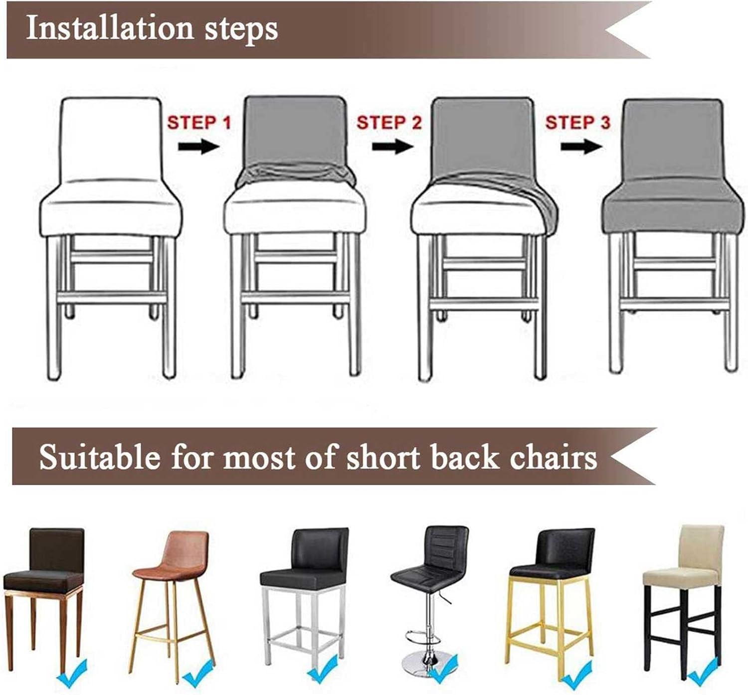 2PCS Waterproof Bar Stool Chair Covers,Stretch Spandex Pub Counter Height Side Chair Covers Removable Washable Barstool Protector Covers Slipcover