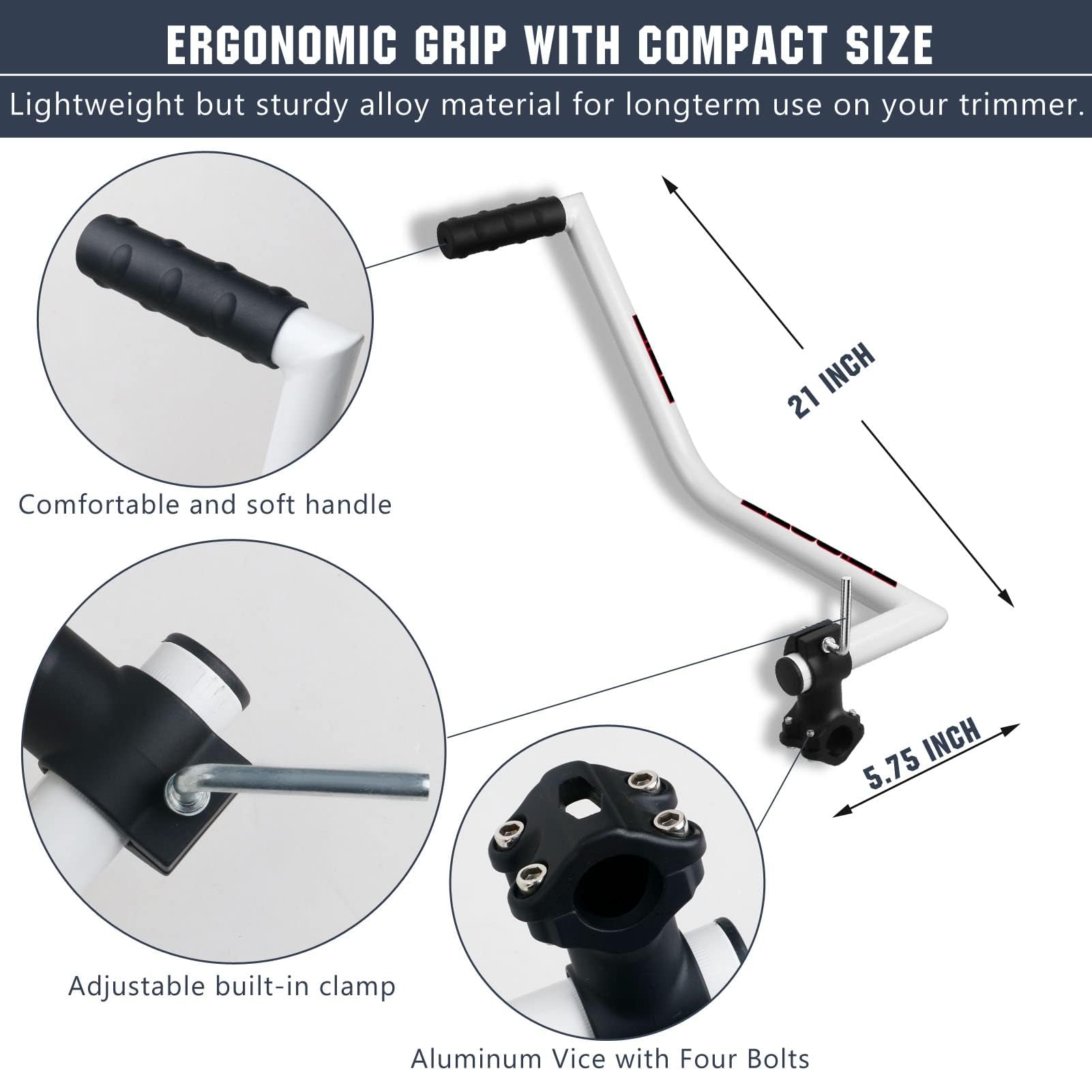 Ergonomiczny uchwyt do trymera - Darwins Grip zestaw przedłużający do zjadacza chwastów, aluminiowy uchwyt premium z klipsem wspornika, idealny do pielęgnacji trawnika i kształtowania krajobrazu