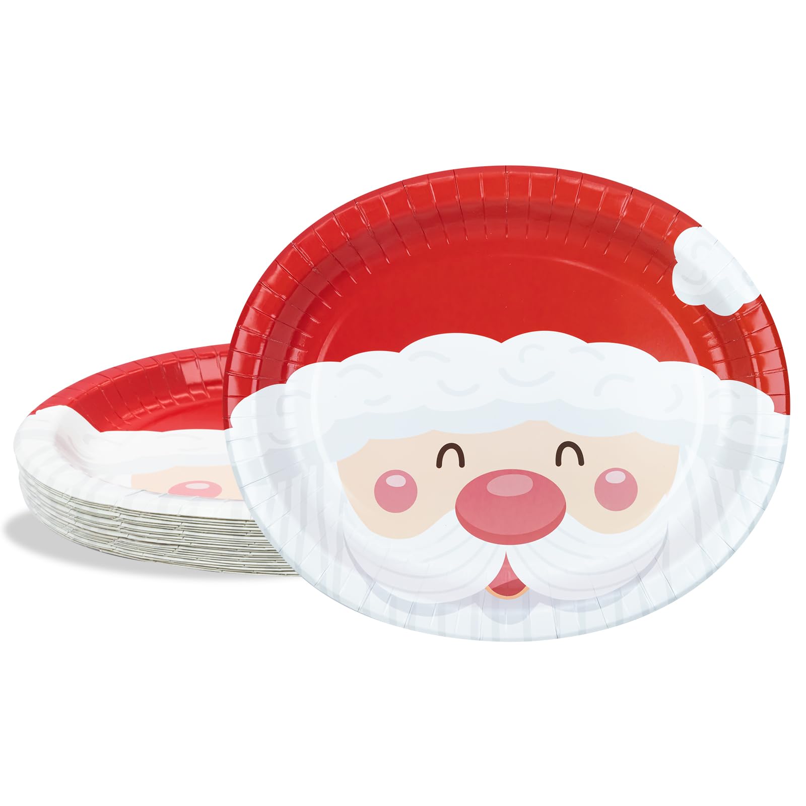 BFB Christmas Party Oval Paper Plates Set 24 Pieces Santa Claus Large Buffet Plates Disposable Tableware Red Party Supplies