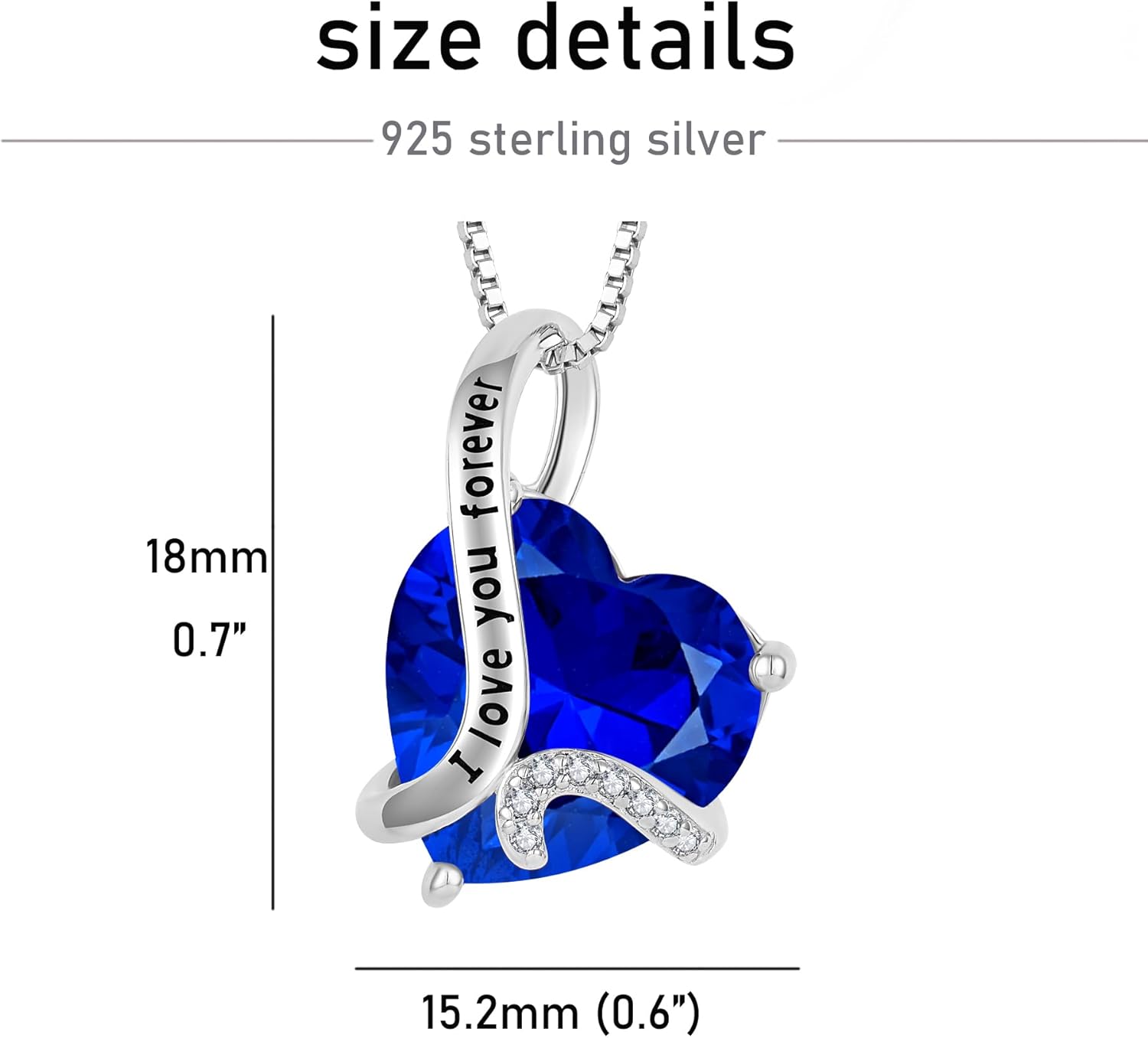 Women Heart Necklace 925 Sterling Silver I Love You Forever Pendant Necklace with Cubic Zirconia Jewelry - Image 3